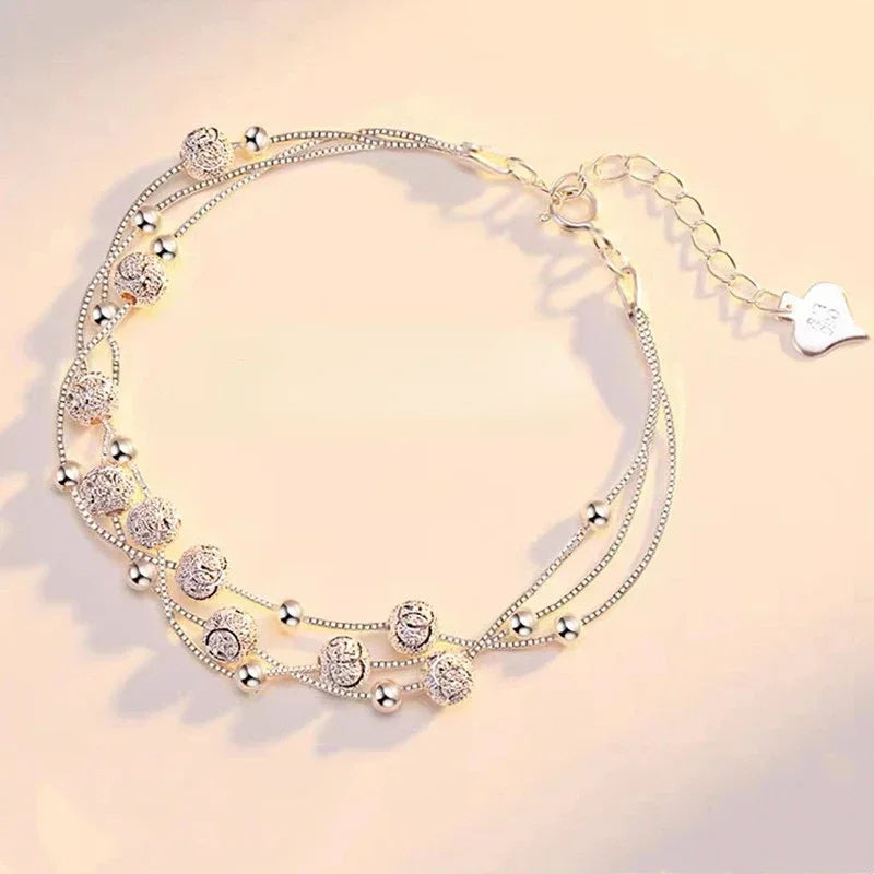 Pulseira de Prata Esterlina 925 com Contas da Sorte – Moda Coreana e Designer de Luxo para Mulheres