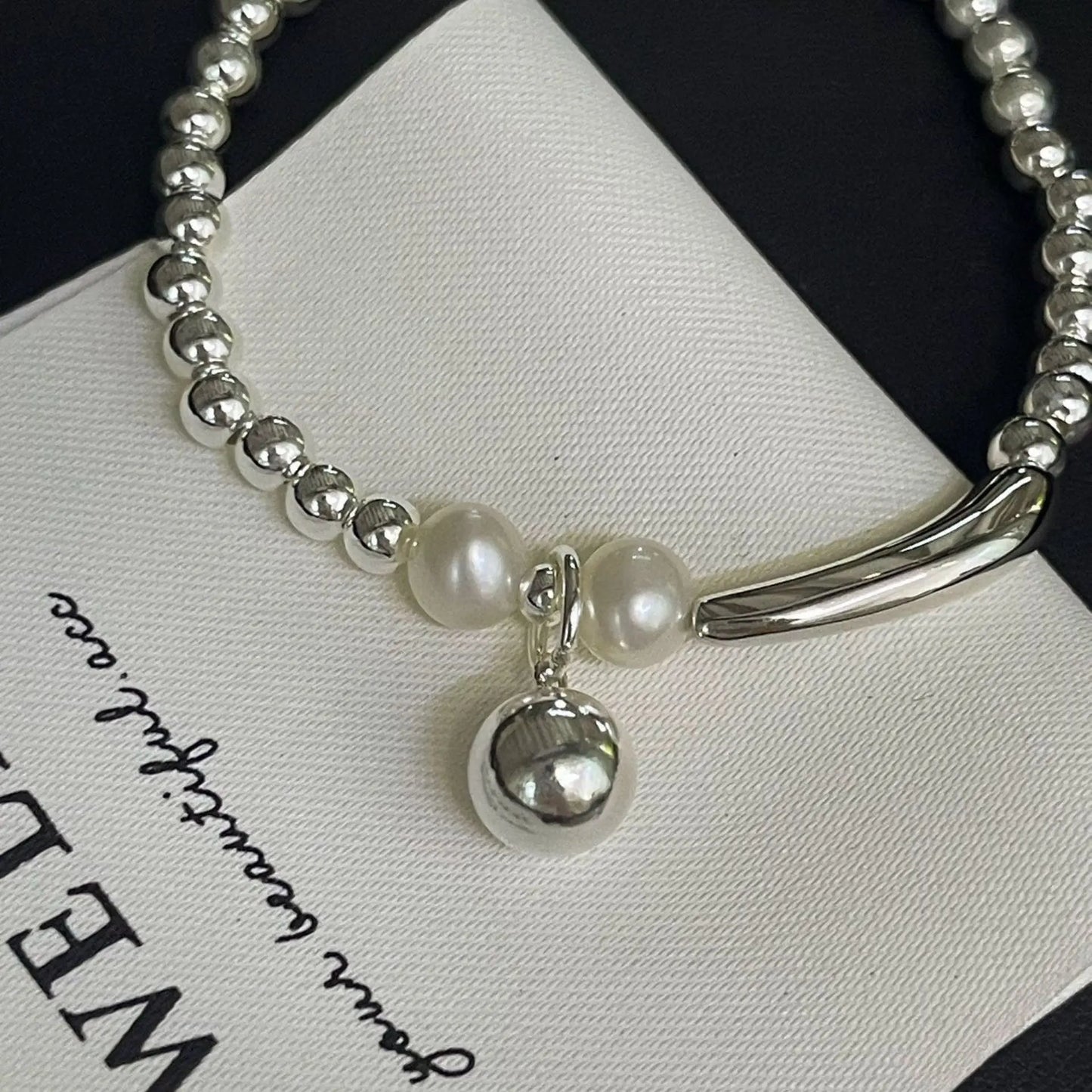 Pulseira de Prata Esterlina 925 com Duas Camadas de Pérolas – Design Coreano e Charme para Mulheres