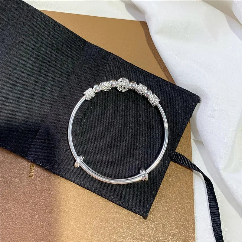 Pulseira de Prata Esterlina 925 com Contas da Sorte – Moda Coreana e Designer de Luxo para Mulheres