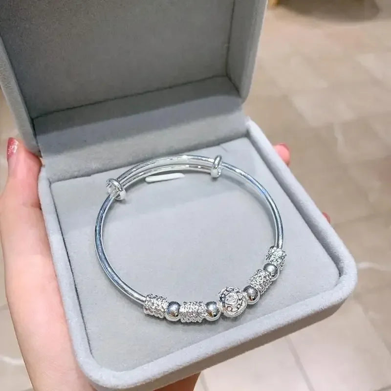 Pulseira de Prata Esterlina 925 com Contas da Sorte – Moda Coreana e Designer de Luxo para Mulheres